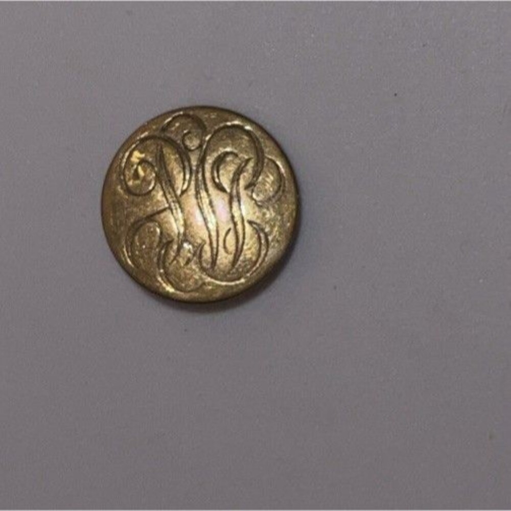 Vintage Metal Monogrammed Button Gold Toned .75 in